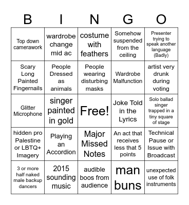 Eurovision Bingo Card
