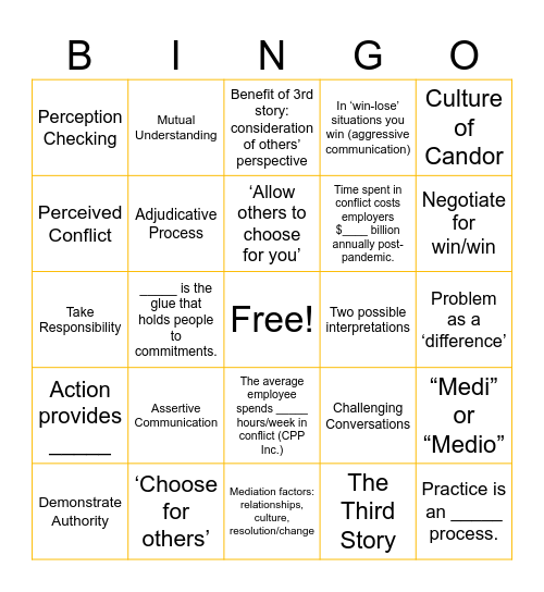 Conflict Management Bingo Card