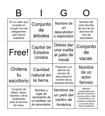 BINGO  DE LOS SUSTANTIVOS Bingo Card