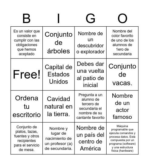 BINGO  DE LOS SUSTANTIVOS Bingo Card