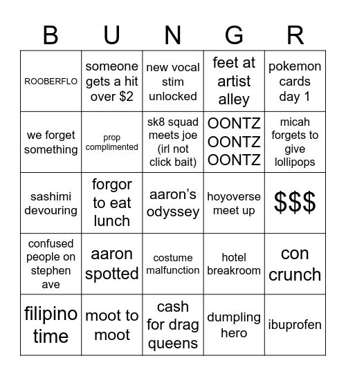 FRIDAY Bingo Card