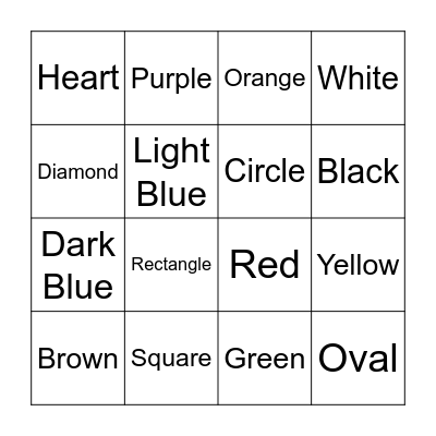 Colours and Shapes Bingo Card