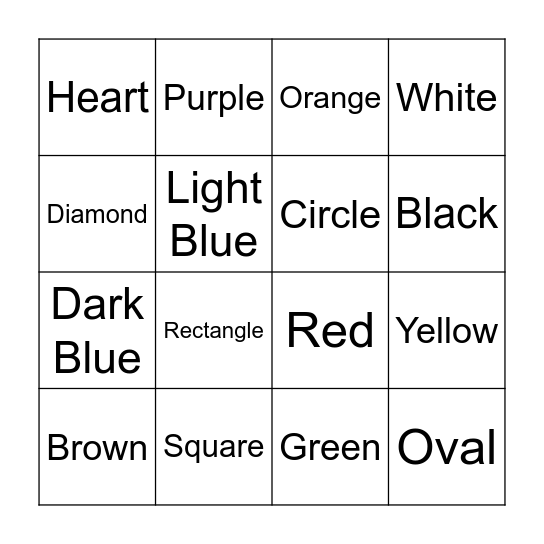 Colours and Shapes Bingo Card