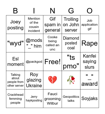 Hansen Server Thingy Bingo Card