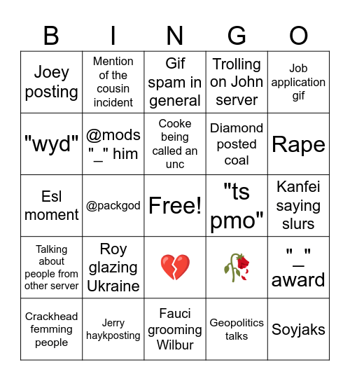 Hansen Server Thingy Bingo Card