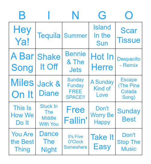 Fischer Sunday Funday Bingo Card