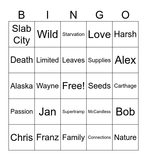 Into the Wild Bingo Card