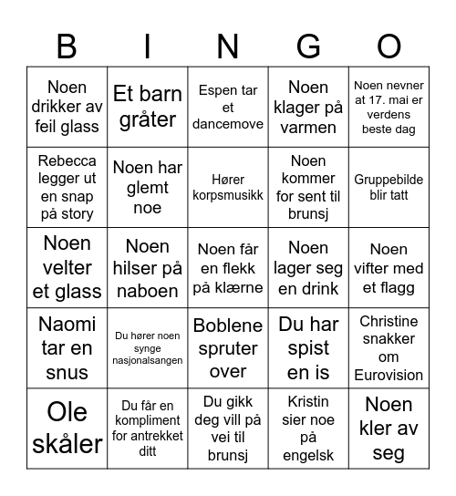 17. mai bingo! Bingo Card