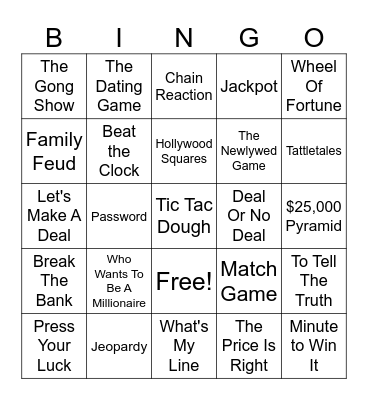 TV Game Show Theme Songs Bingo Card