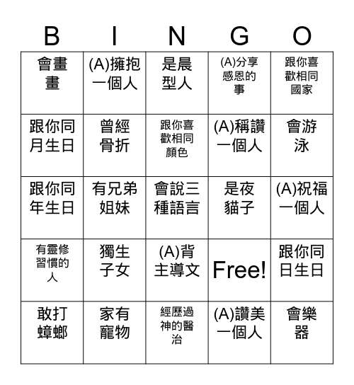 認識 Bingo Card