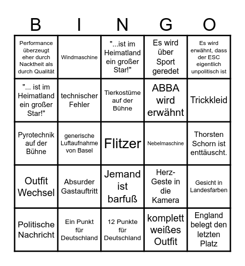 Das große ESC-Bullshit-Bingo 2025 Bingo Card