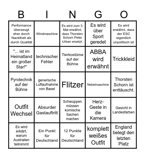 Das große ESC-Bullshit-Bingo 2025 Bingo Card