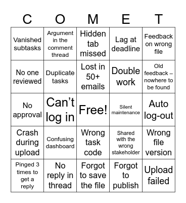 BINGO: COMET RACE EDITION Bingo Card