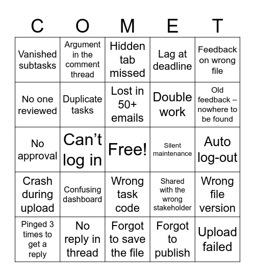 BINGO: COMET RACE EDITION Bingo Card