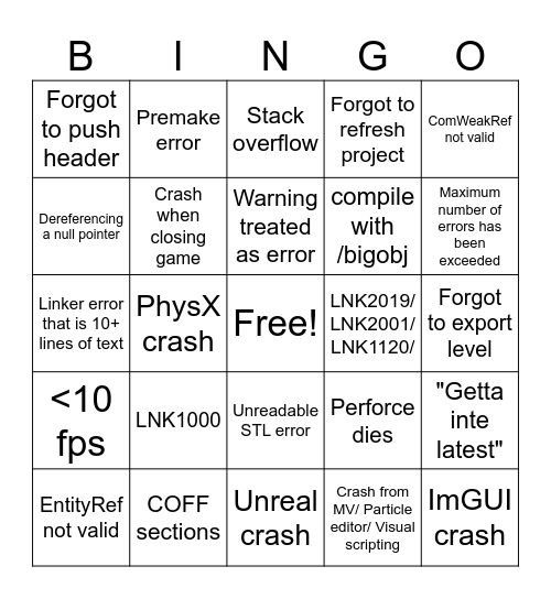 R.O.S.E. Error Bingo Card