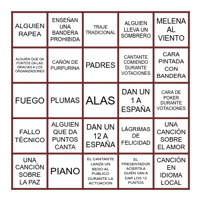 EUROVISION BINGO 2025 Bingo Card