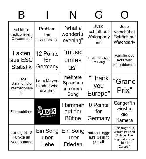 Jusos SBK ESC Bingo 2025 Bingo Card