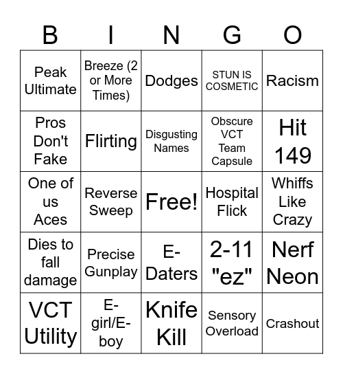 Valorant Bingo Card