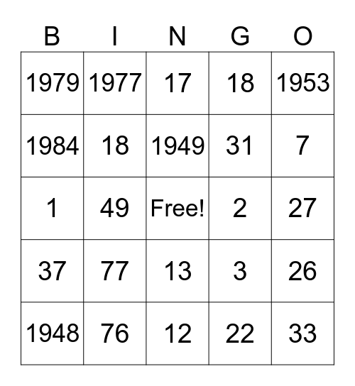 BIRTHDAY BINGO Card