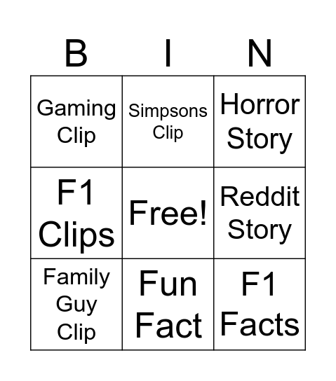 Untitled Bingo Card