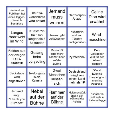 ESC Deutsch Bingo Card