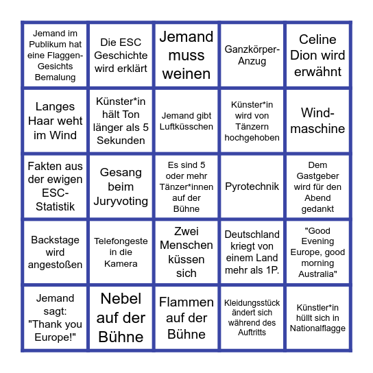 ESC Deutsch Bingo Card