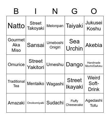 S&P Food Bingo Japan Bingo Card
