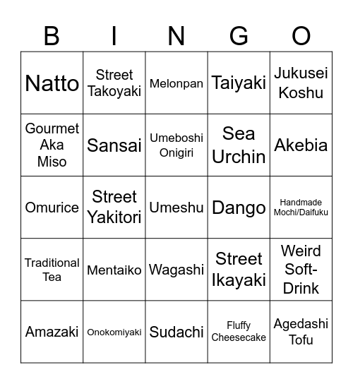 S&P Food Bingo Japan Bingo Card