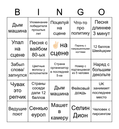 Eurovision 2025 Bingo Card