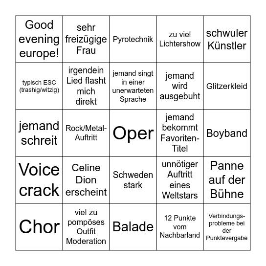ESC Bingo! Bingo Card
