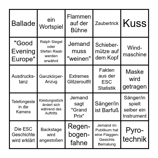 ESC Deutsch Bingo Card