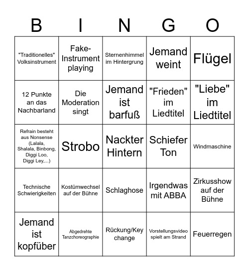 ESC 2025 Bingo Card