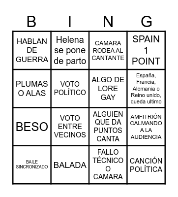 EUROVISION 2025 Bingo Card