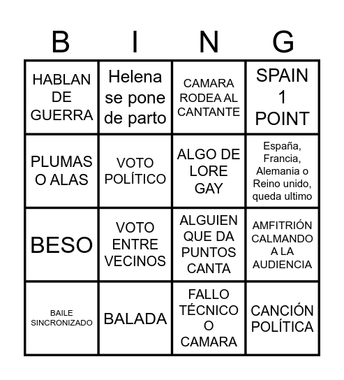 EUROVISION 2025 Bingo Card