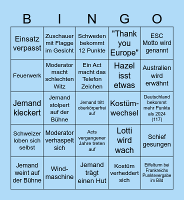 ESC Party Bingo Card