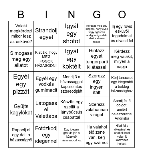 Lánybúcsú BINGO Card