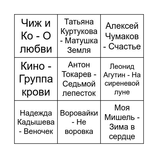 Романовская Бинго Bingo Card