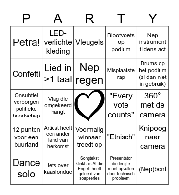 Eurovision Bingo Card