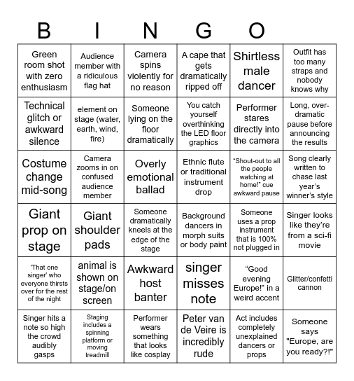 Eurovision 2025 Bingo Card