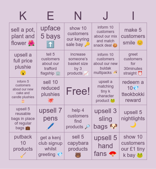 KENJI Weekender! Bingo Card