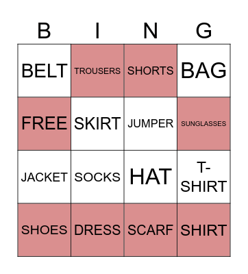 CLOTHES Bingo Card