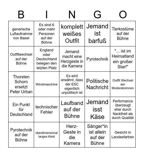 ESC Bullshit Bingo Basel Bingo Card