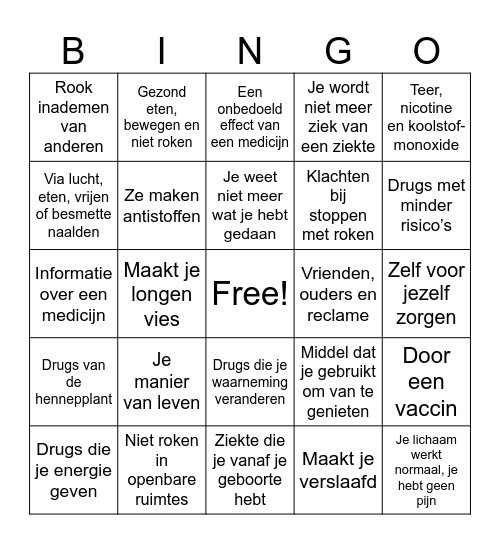 Thema 3 Verzorging Bingo Card