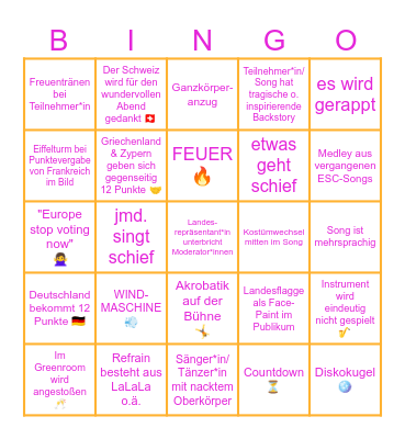 Eurovision 2025 Bingo Card