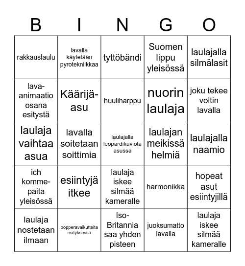 EUROVIISUT 2025 Bingo Card