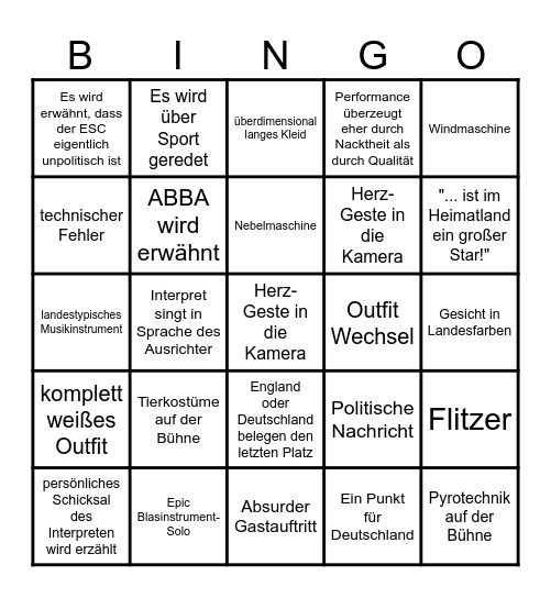 Das große ESC-Bullshit-Bingo Card