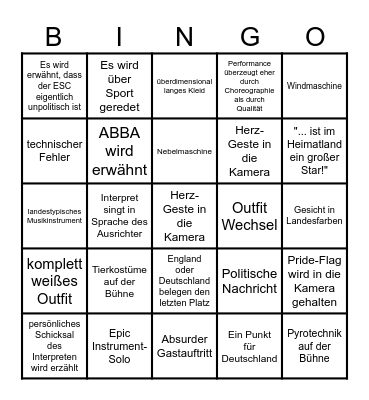 Das große ESC-Bullshit-Bingo Card