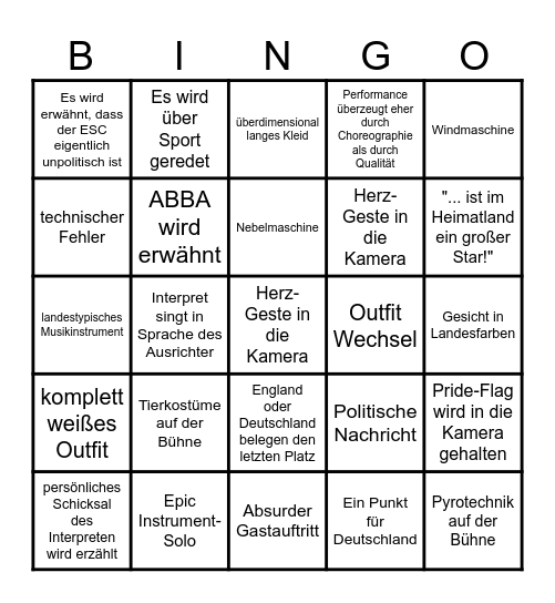 Das große ESC-Bullshit-Bingo Card