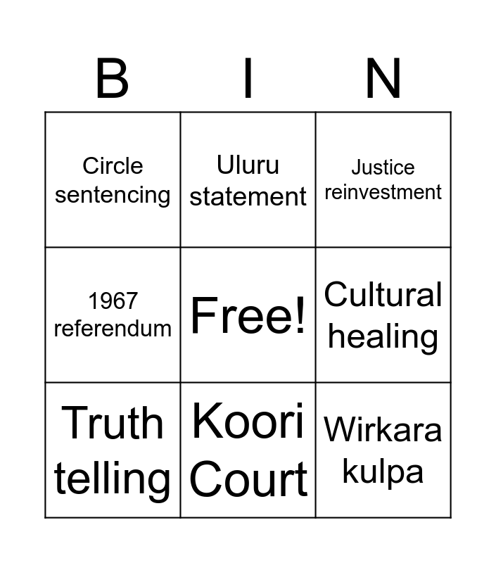 Justice Bingo Card