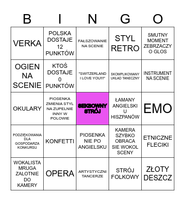 EUROVISION Bingo Card